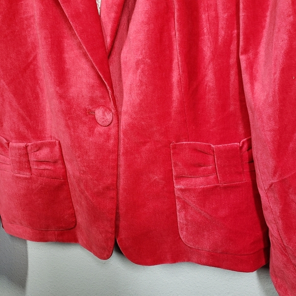 Apostrophe Red Velvet Fully Lined One Button Front Blazer Size 6 - Picture 3 of 10